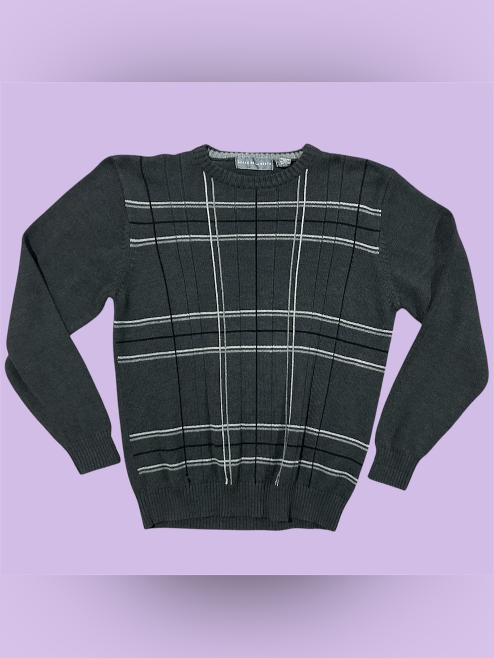 Oscar de la Renta Dark Gray Cable Knit Crewneck Sweater Size XL
